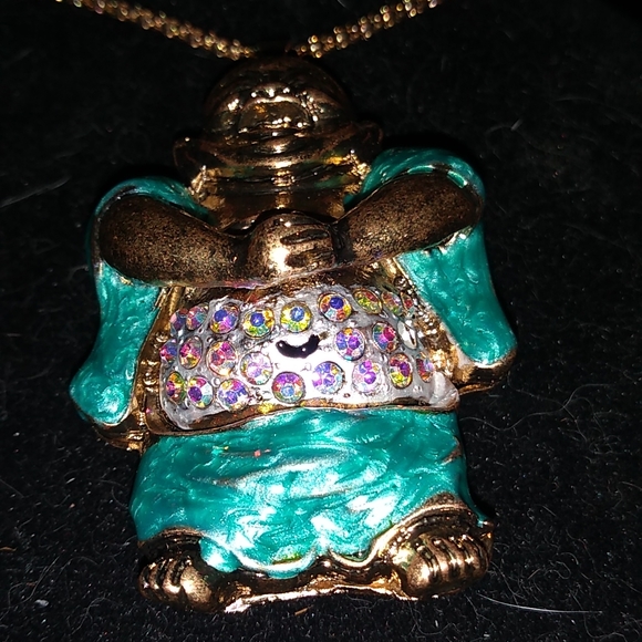 Smiling Buddha in Green Robes Pendant Necklace - Picture 3 of 5